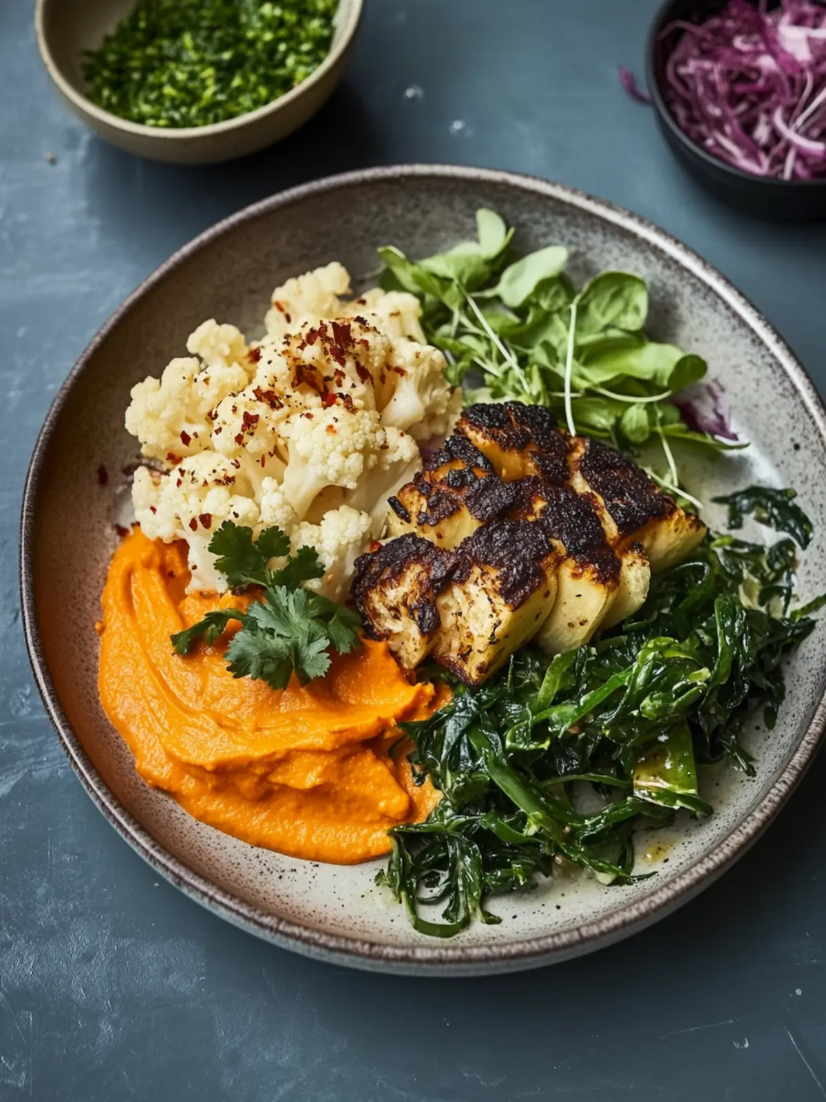 ANCHO CAULIFLOWER, CARROT PUREE, CORIANDER SALAD