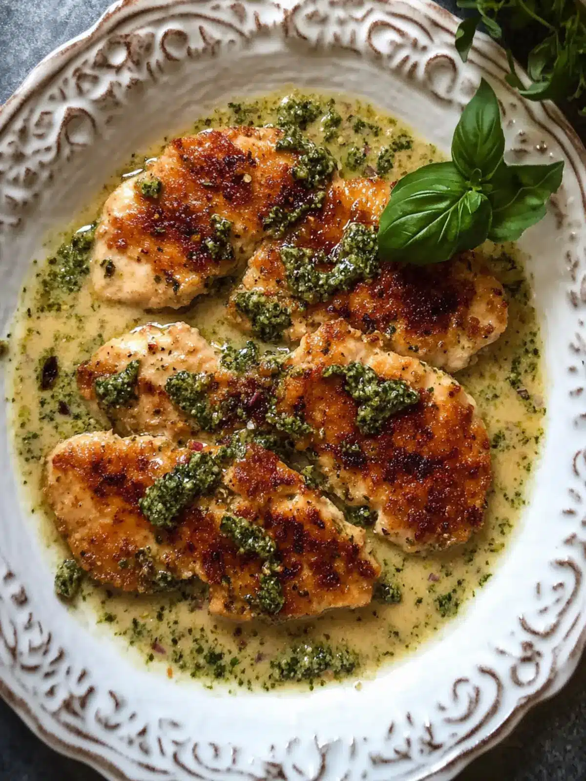 Delicious Chicken Cutlets in Creamy Wine Pesto Sauce 3 Chicken Cutlets in Creamy Wine Pesto Sauce