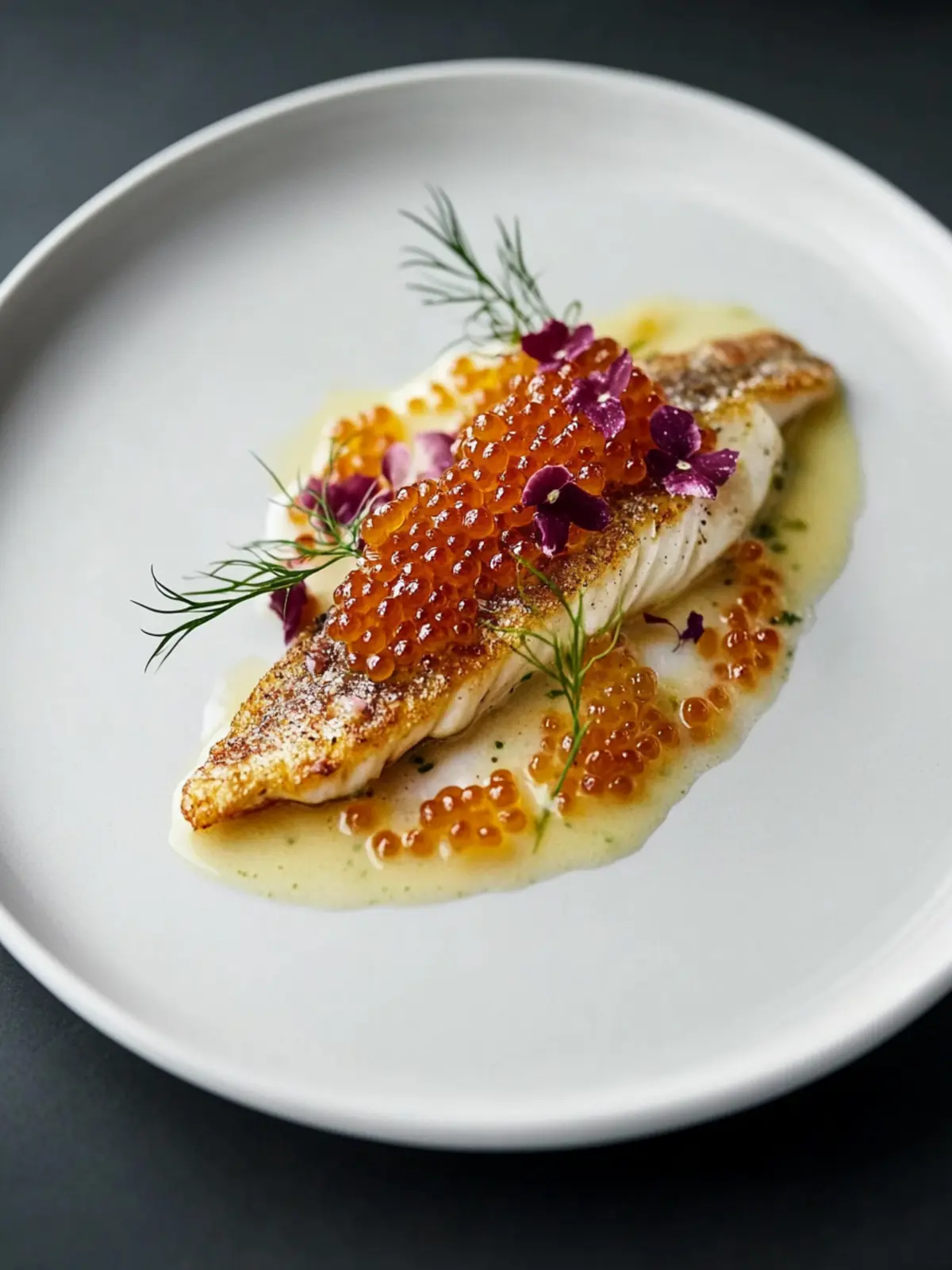 Plaice with Cider Butter Sauce and Pickled Trout Roe Delight 5 Plaice with cider butter sauce and pickled trout roe