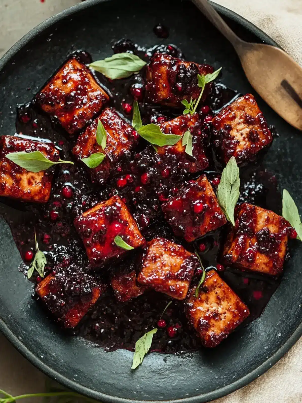 Sweet & Spicy Blackberry Glazed Tofu with Black Pepper & Chili 5 Blackberry Glazed Tofu with Black Pepper & Chili