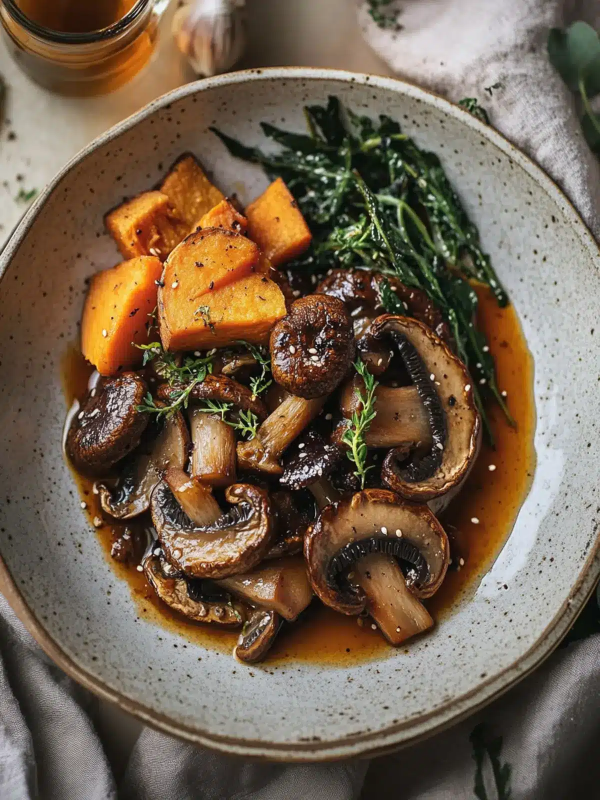 Savory Miso Mushrooms with Sweet Potato Bake Delight 3 Miso mushrooms with sweet potato