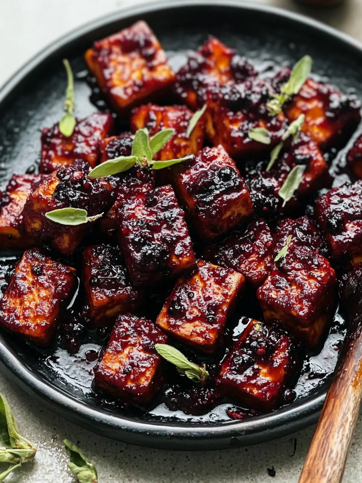 Sweet & Spicy Blackberry Glazed Tofu with Black Pepper & Chili 4 Blackberry Glazed Tofu with Black Pepper & Chili