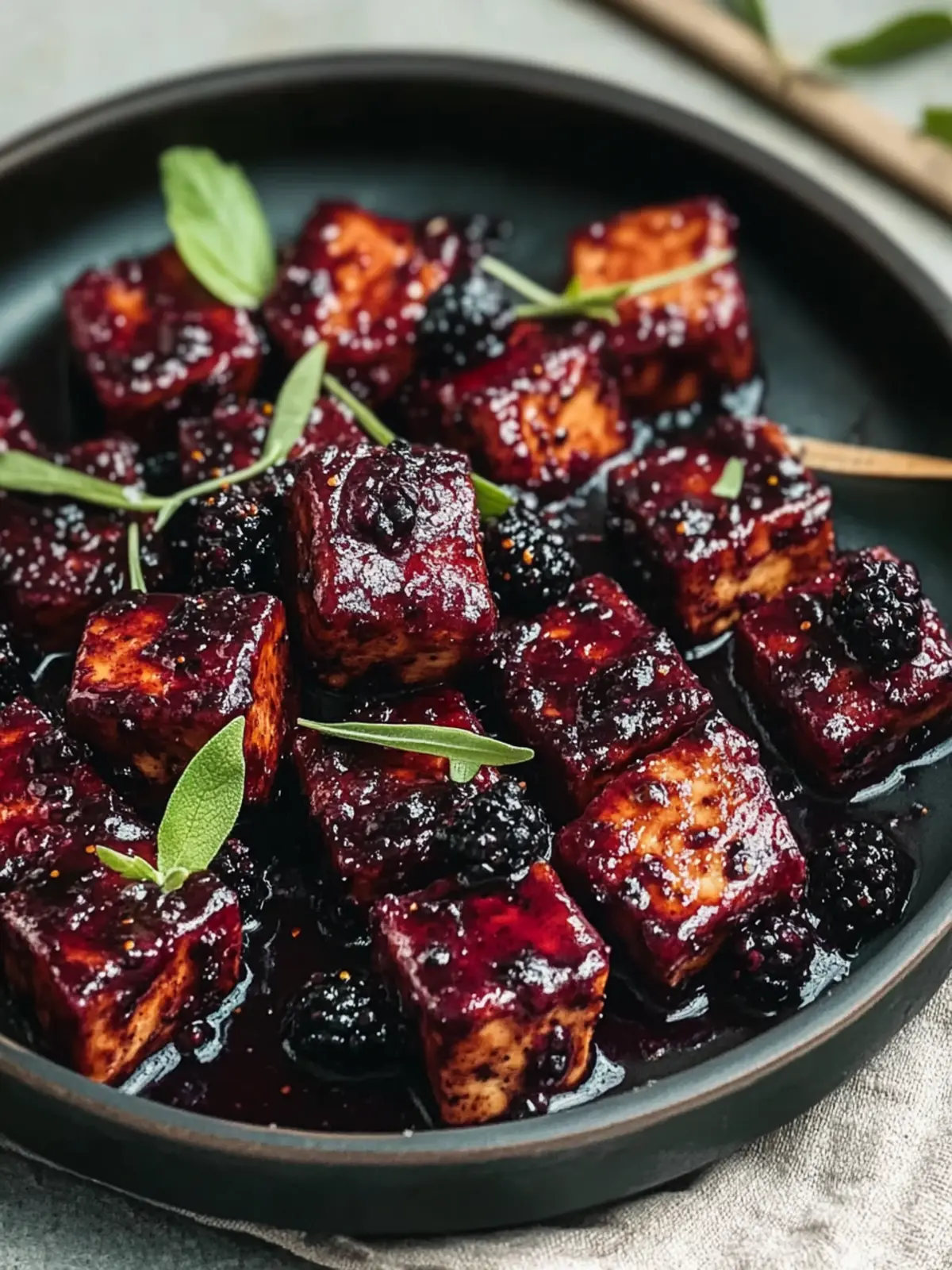 Sweet & Spicy Blackberry Glazed Tofu with Black Pepper & Chili 2 Blackberry Glazed Tofu with Black Pepper & Chili