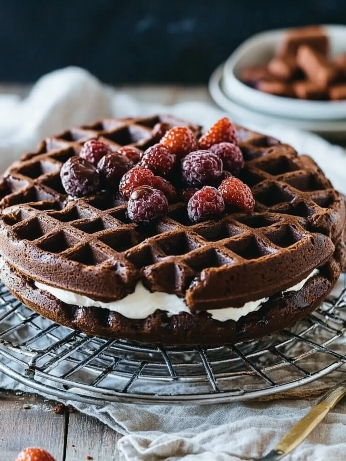 Decadent Dark Chocolate Waffle Cake with Creamy Mascarpone 4 Dark Chocolate Waffle Cake with Mascarpone Whipped Cream