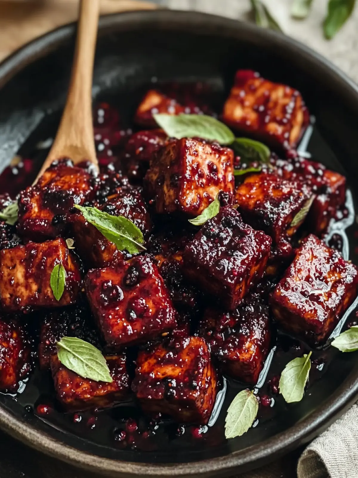 Sweet & Spicy Blackberry Glazed Tofu with Black Pepper & Chili 3 Blackberry Glazed Tofu with Black Pepper & Chili