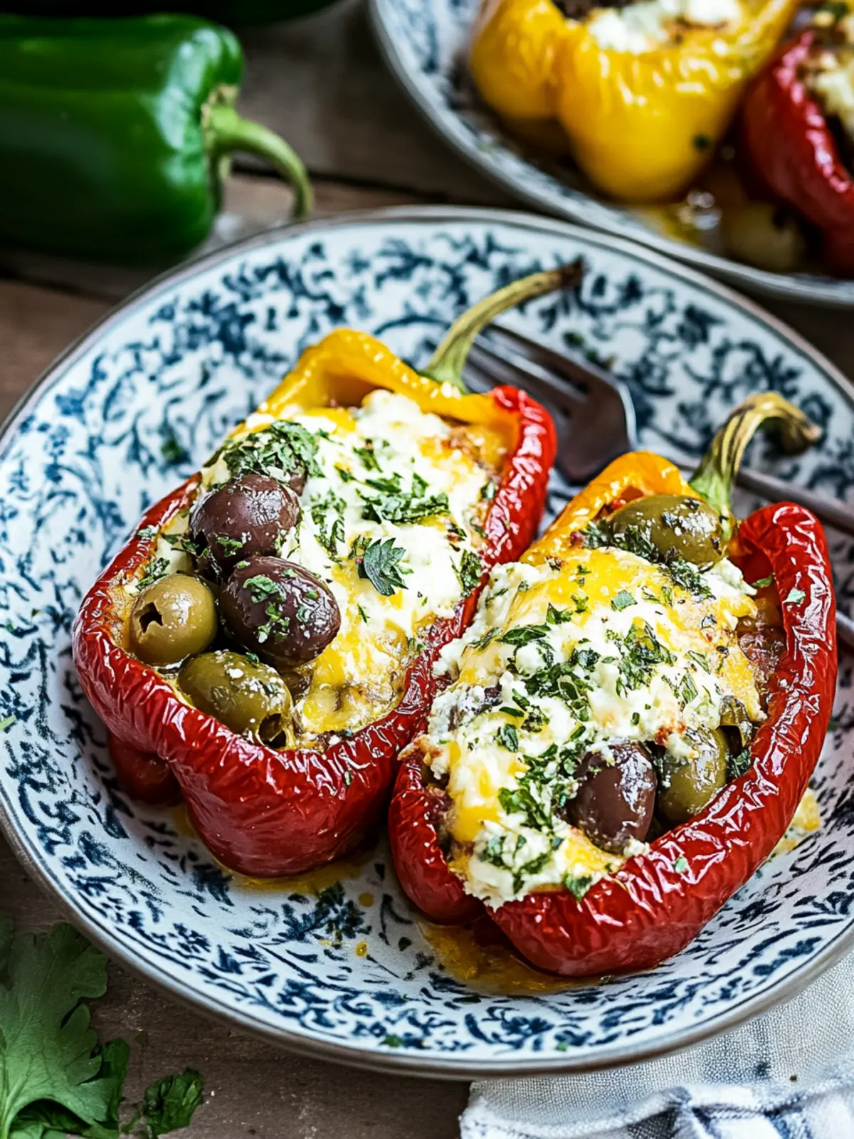 Savory Greek Stuffed Peppers with Cheese & Olives Delight 3 Greek Stuffed Peppers with Cheese & Olives