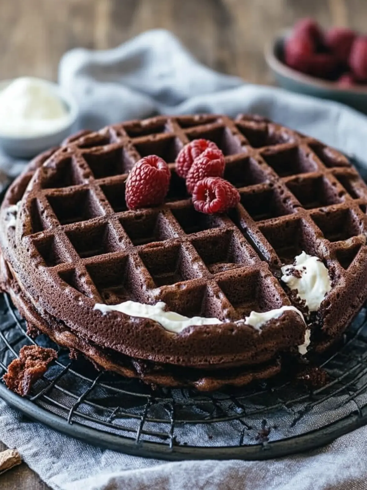 Decadent Dark Chocolate Waffle Cake with Creamy Mascarpone 3 Dark Chocolate Waffle Cake with Mascarpone Whipped Cream