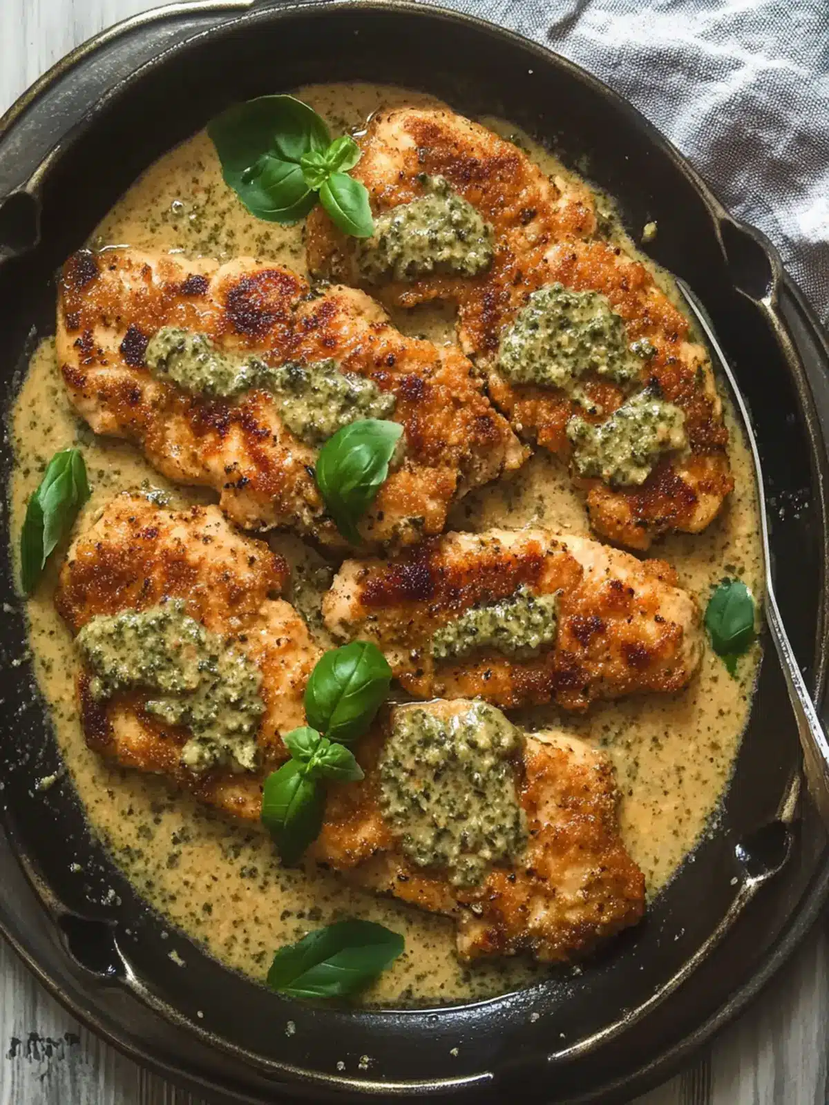 Delicious Chicken Cutlets in Creamy Wine Pesto Sauce 4 Chicken Cutlets in Creamy Wine Pesto Sauce