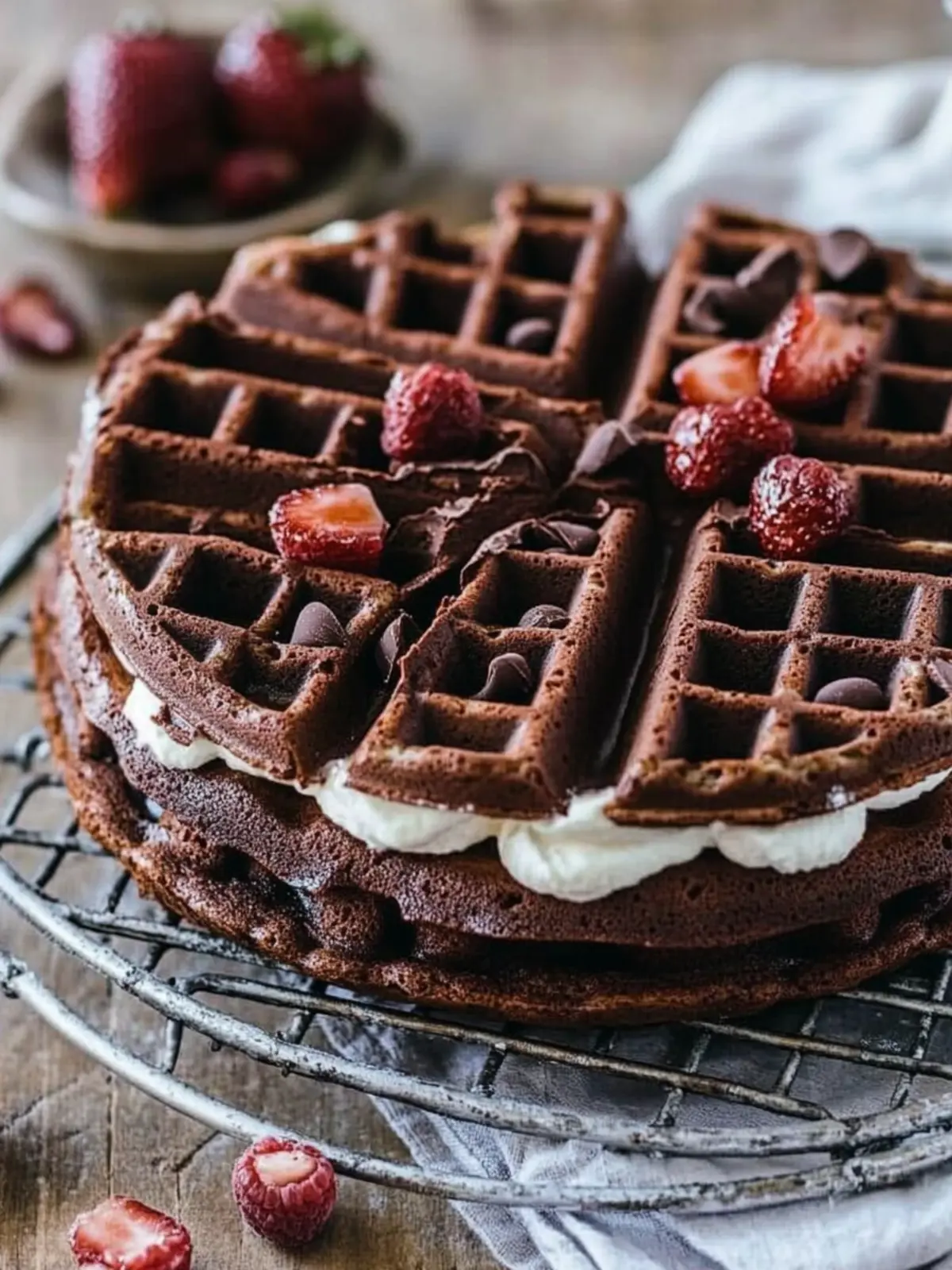 Decadent Dark Chocolate Waffle Cake with Creamy Mascarpone 5 Dark Chocolate Waffle Cake with Mascarpone Whipped Cream