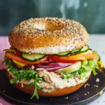 Satisfy Your Cravings: Turkey Bagel Sandwich with Hummus & Veggies 10 Turkey Bagel Sandwich with Hummus & Veggies