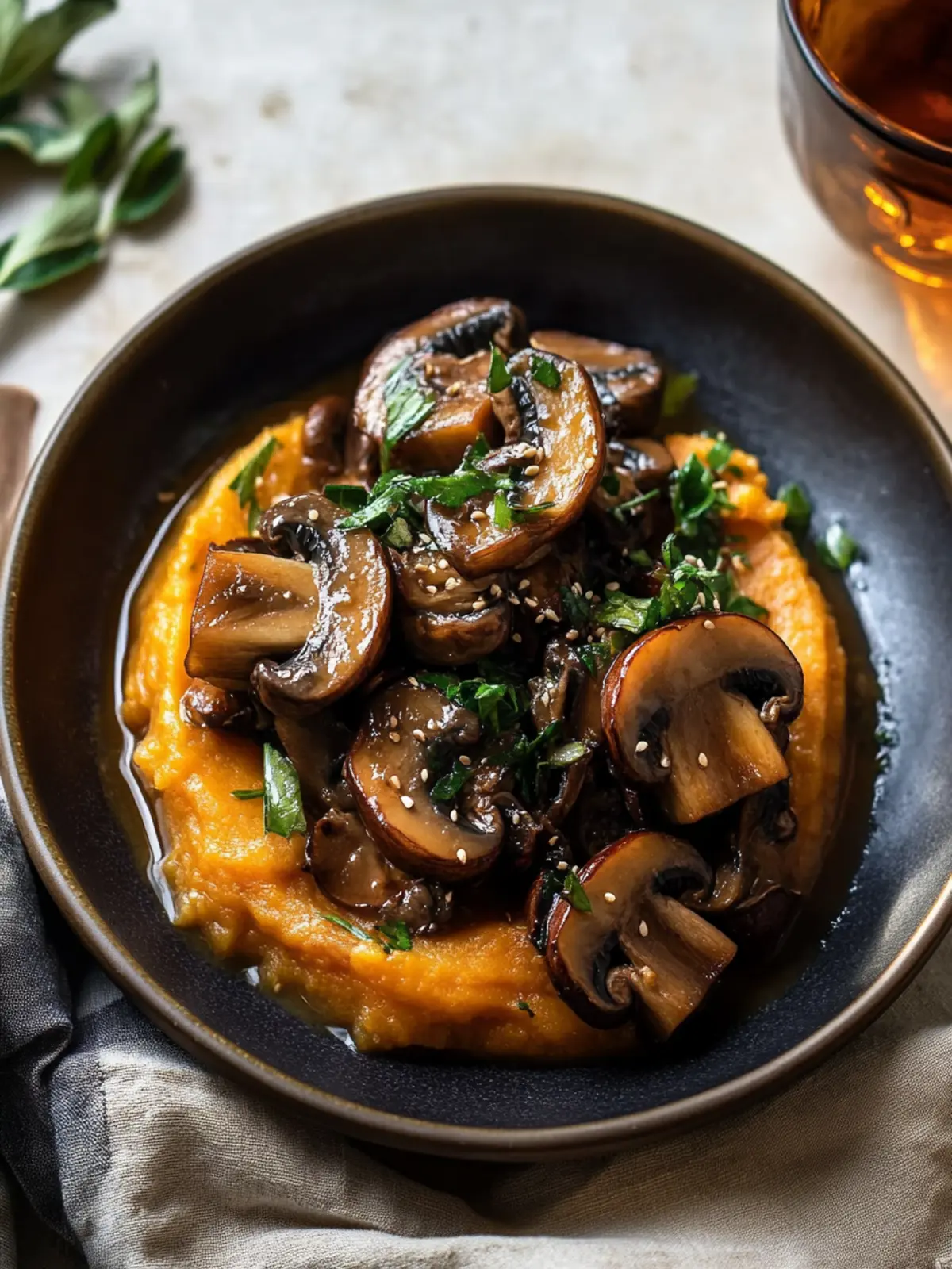 Savory Miso Mushrooms with Sweet Potato Bake Delight 2 Miso mushrooms with sweet potato