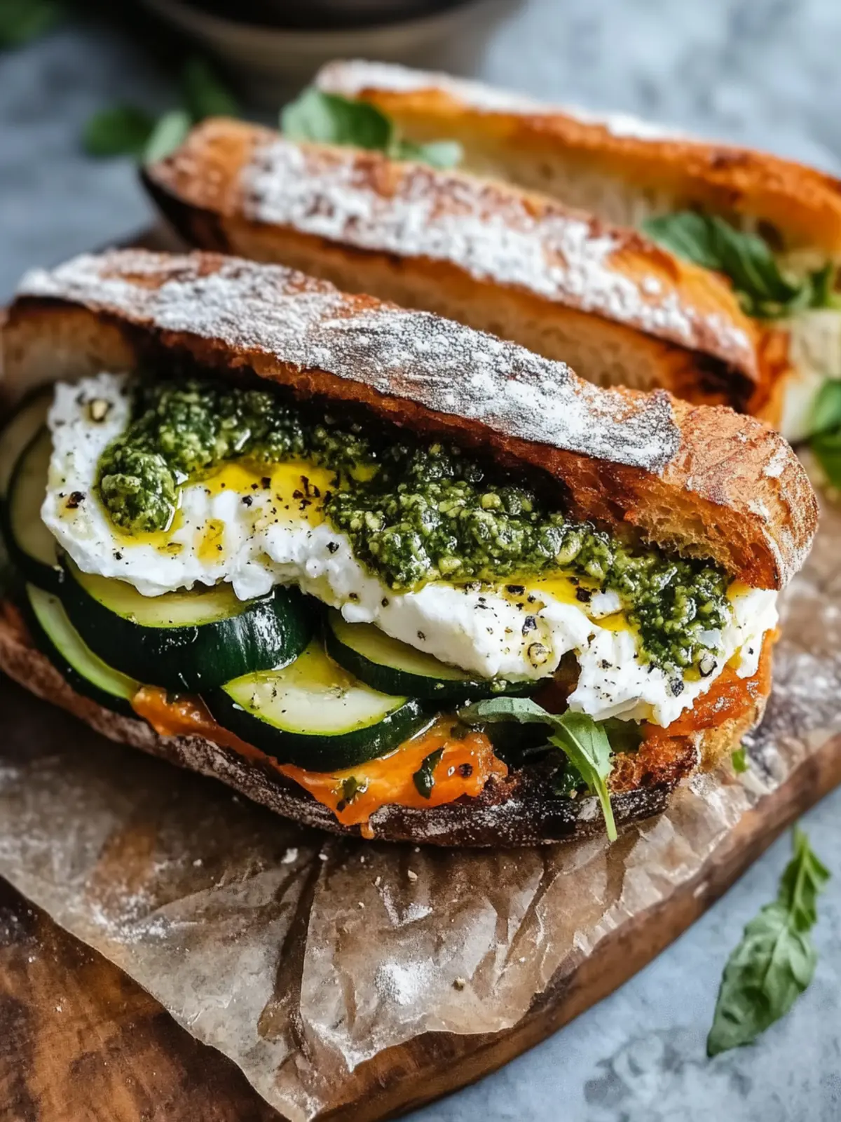 Irresistible Burrata & Olive Pesto Sandwich with Zucchini Confit 5 Burrata & Olive Pesto Sandwich with Zucchini Confit