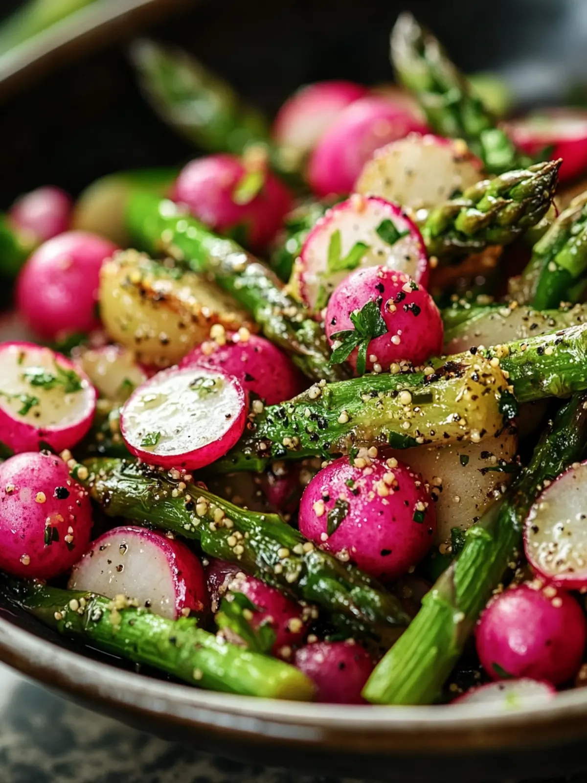Roasted Asparagus and Radishes with Zesty Mustard Vinaigrette 4 Roasted Asparagus and Radishes with Mustard Vinaigrette