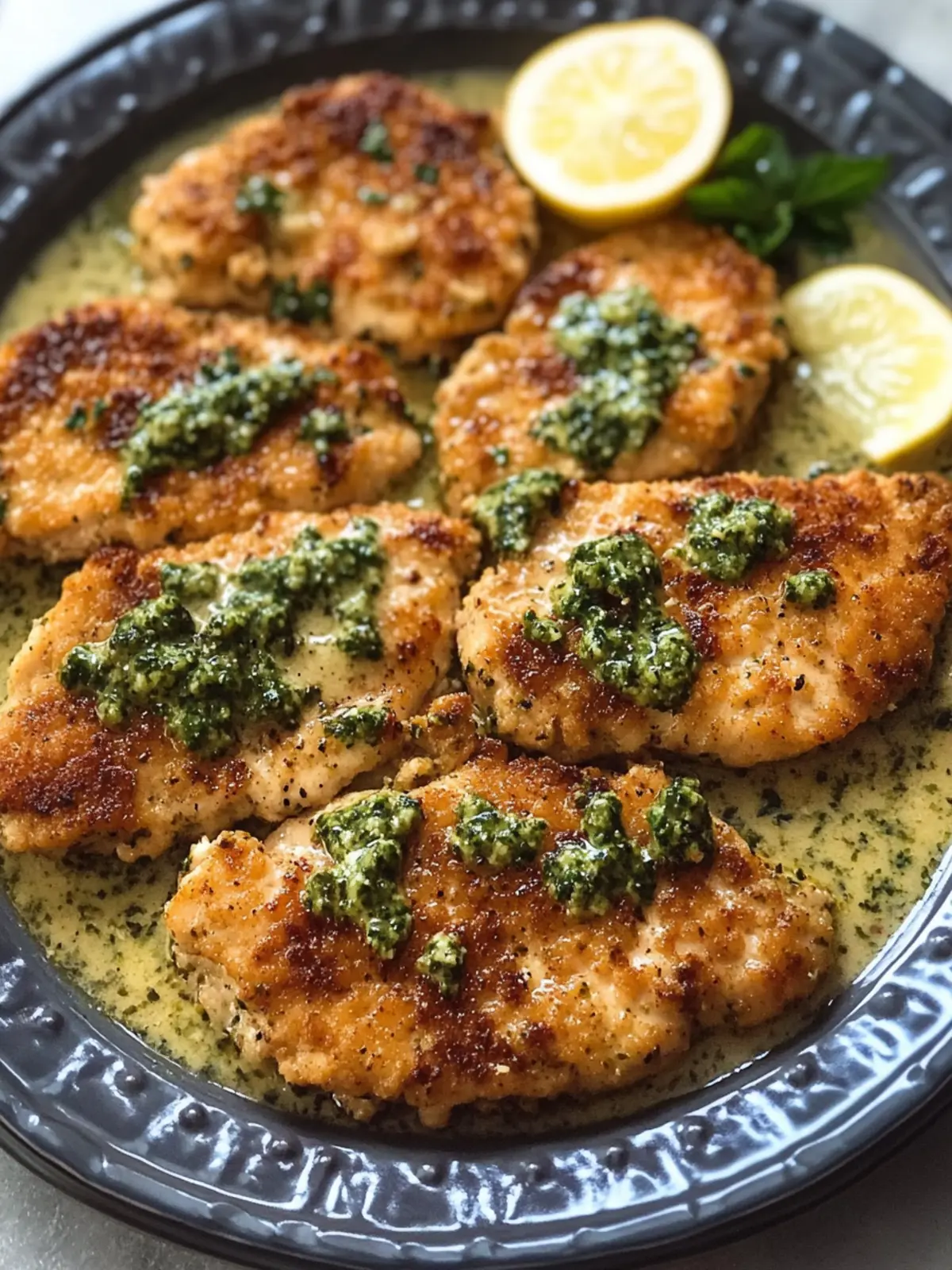 Chicken Cutlets in Creamy Wine Pesto Sauce