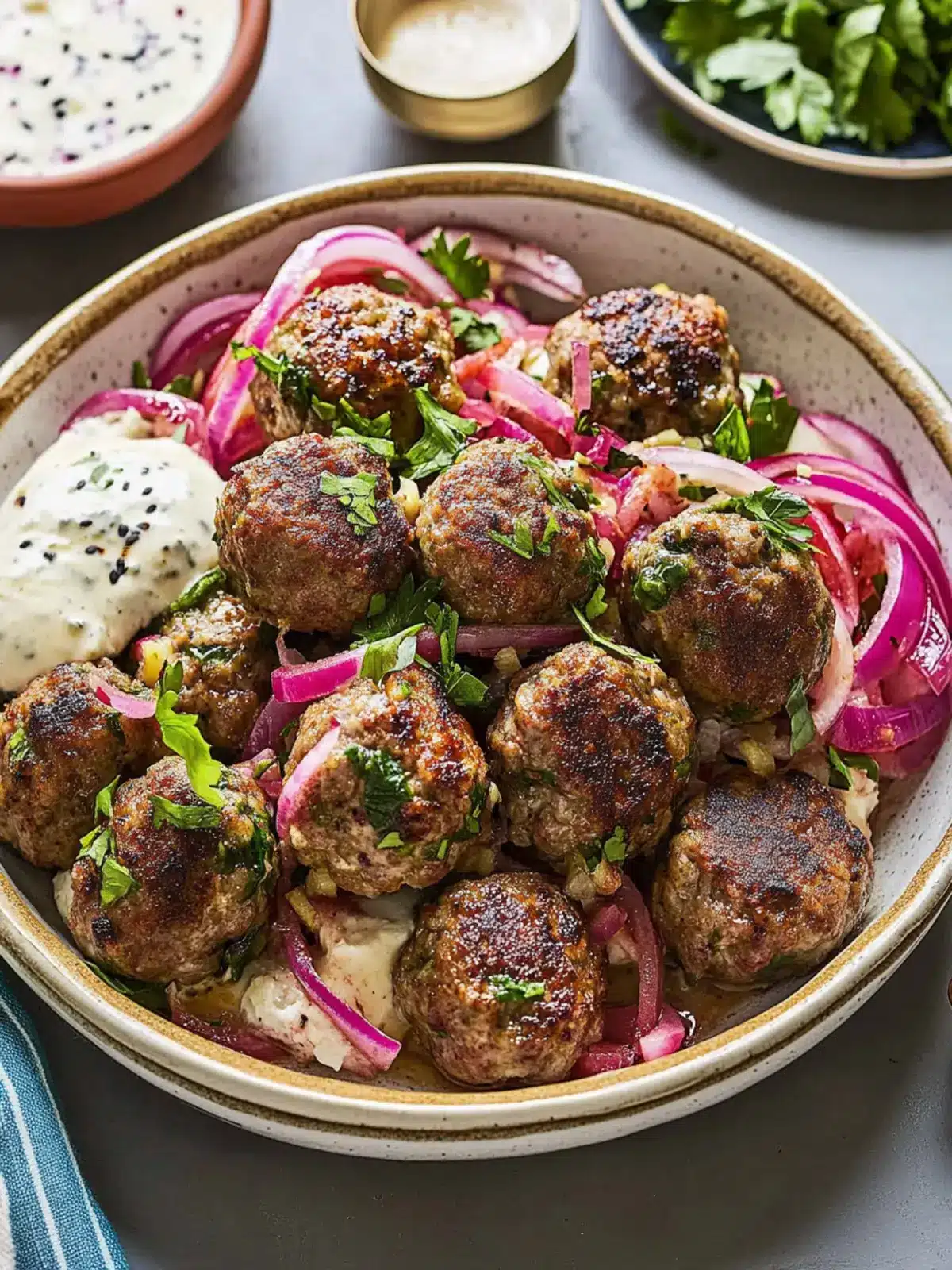 Savory Turkish Meatballs with Creamy Yogurt Sauce Delight 3 Turkish Meatballs