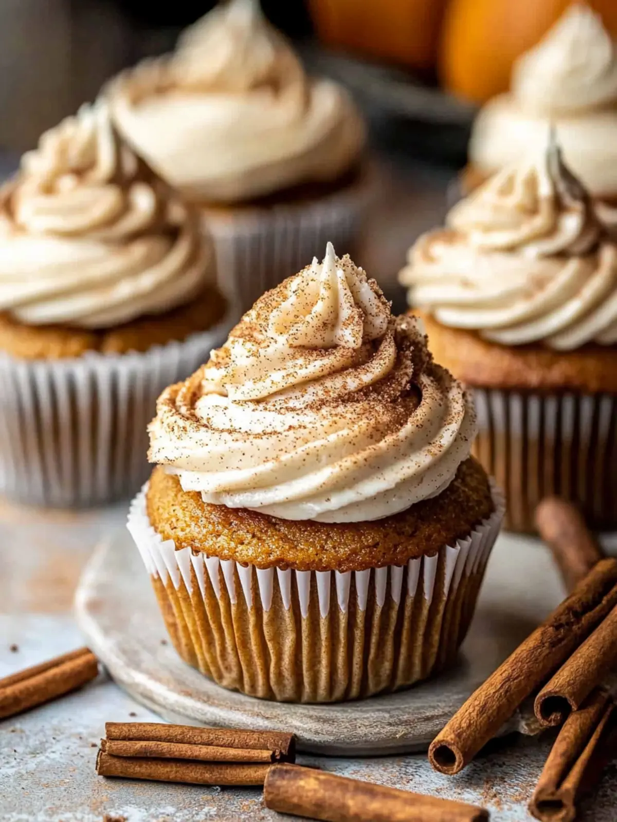 Irresistible Vanilla Chai Pumpkin Latte Cupcakes Delight 4 Vanilla Chai Pumpkin Latte Cupcakes with Cinnamon Brown Sugar Frosting.