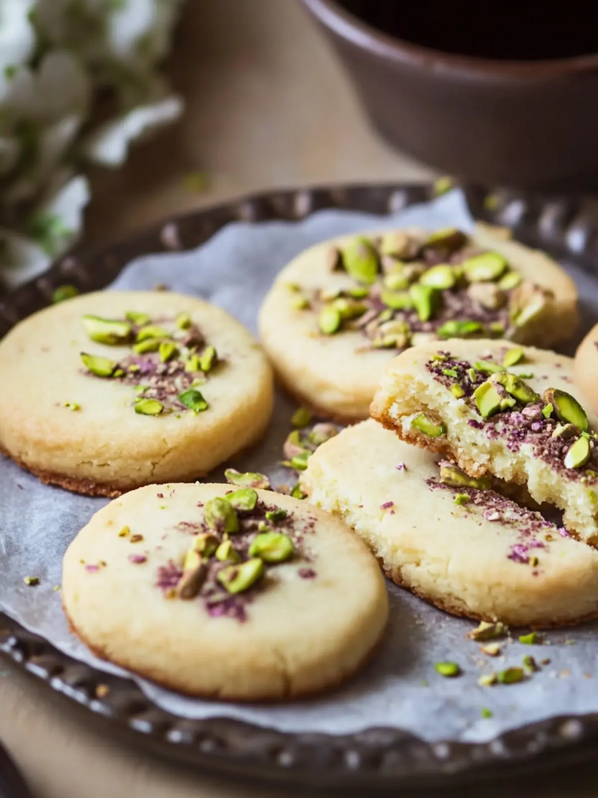 Decadent Pistachio Shortbread Cookies with Dark Chocolate Drizzle 4 Pistachio Shortbread Cookies
