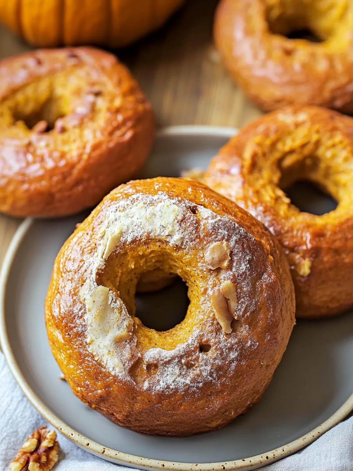 Warm Homemade Pumpkin Bagels With Honey Pecan Spread 4 Homemade Pumpkin Bagels
