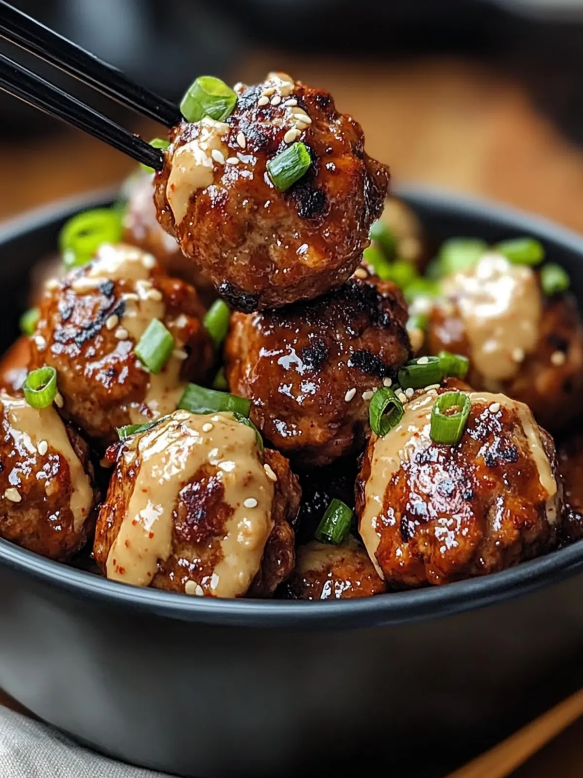 Korean BBQ Meatballs with Spicy Mayo Dip