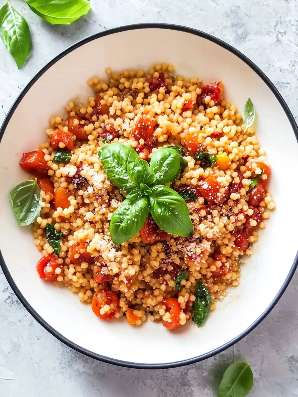 Easy Healthy One-Pan Couscous with Garlic, Tomato and Basil 2 Healthy One-Pan Couscous With Garlic, Tomato and Basil