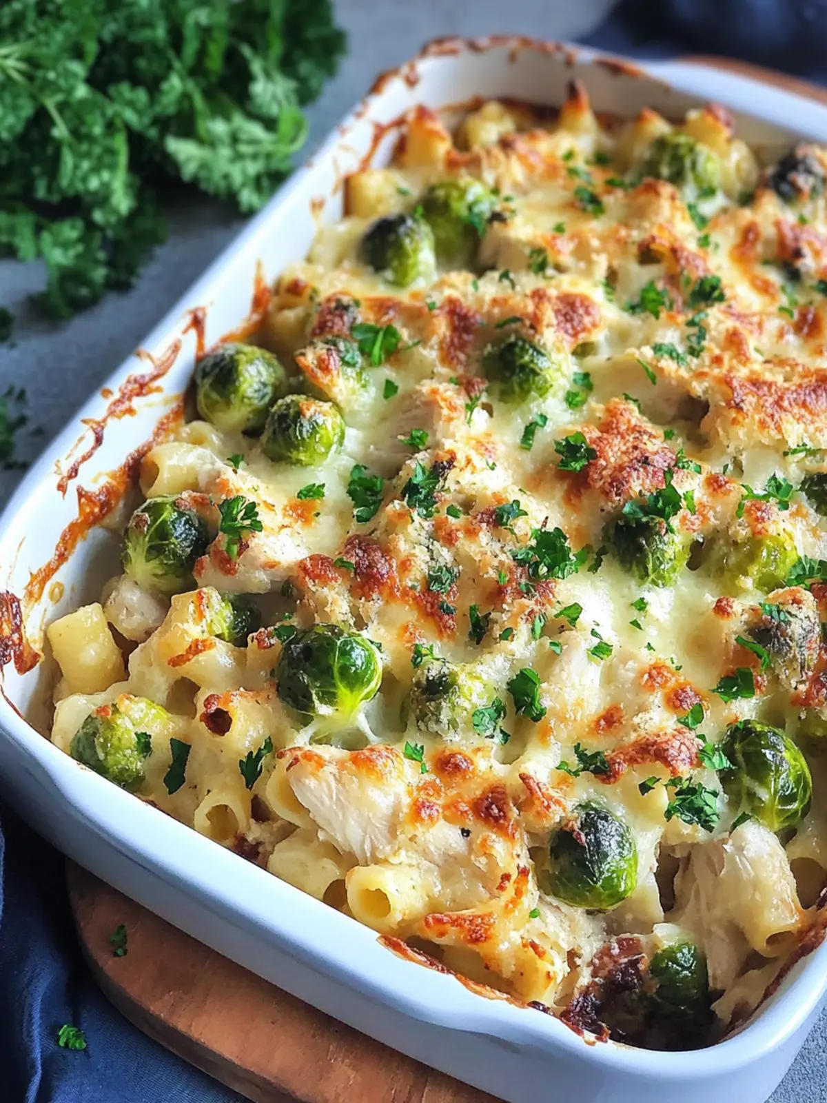 Cheesy Chicken & Brussels Sprouts Pasta Bake You’ll Crave! 4 Cheesy Chicken & Brussels Sprouts Pasta Bake