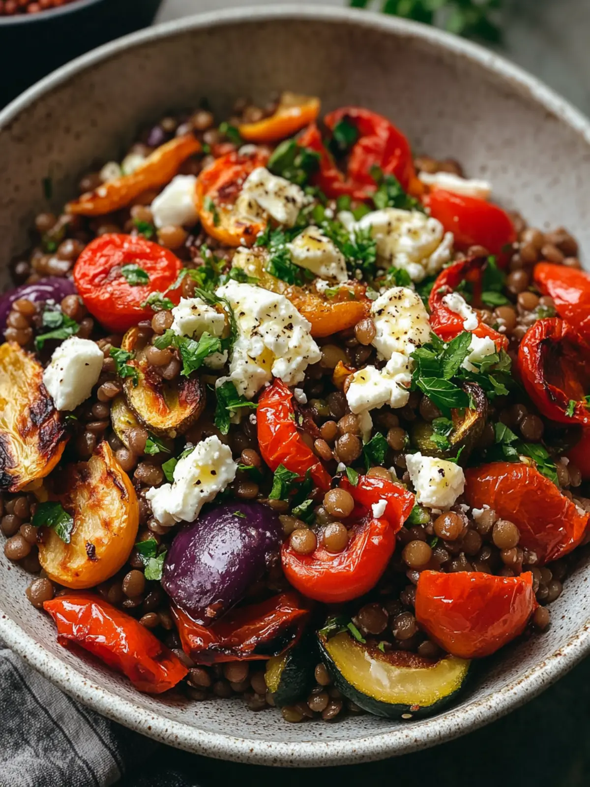Warm Lentil Salad with Roasted Veggies & Feta Love 2 warm lentil salad with roasted veggies & feta