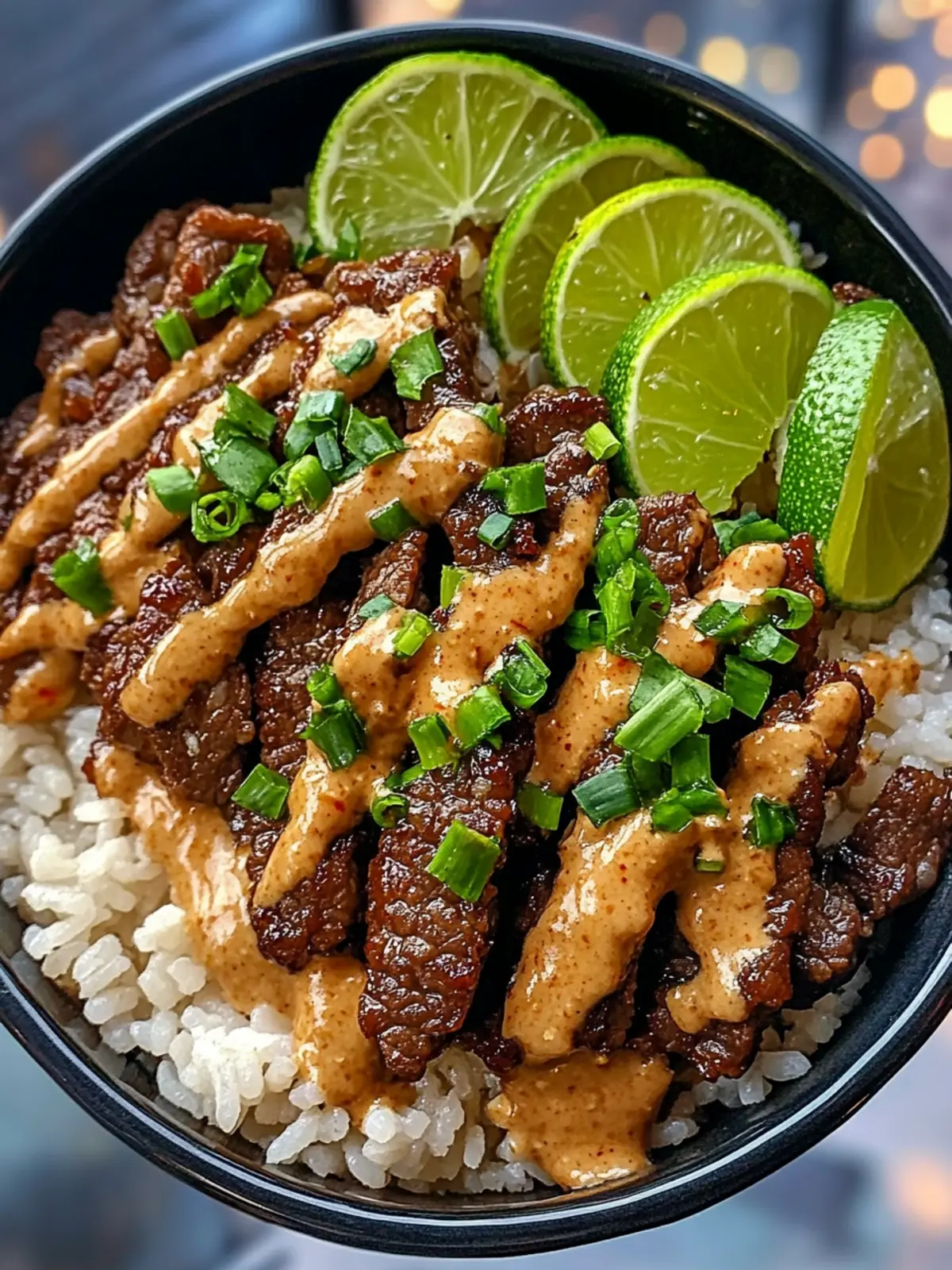 Honey Soy Beef Rice Bowls with Ginger Lime Sauce