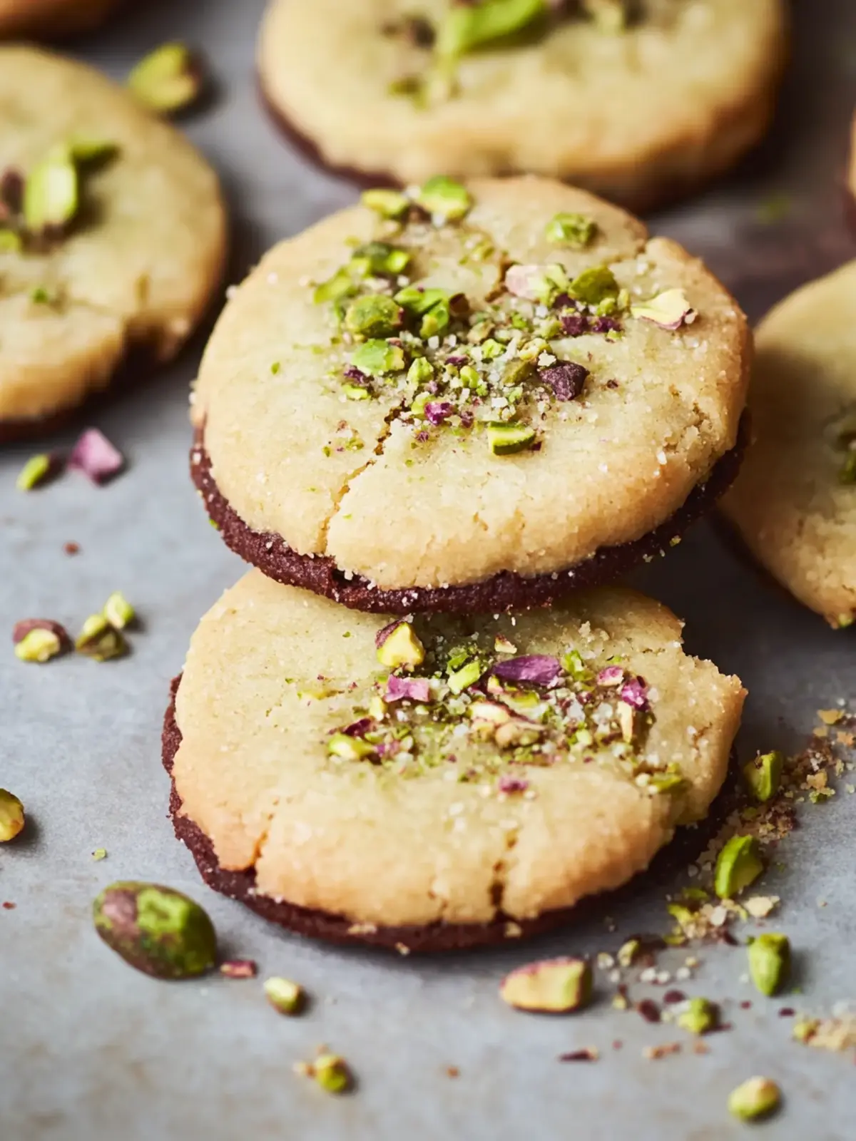Decadent Pistachio Shortbread Cookies with Dark Chocolate Drizzle 3 Pistachio Shortbread Cookies