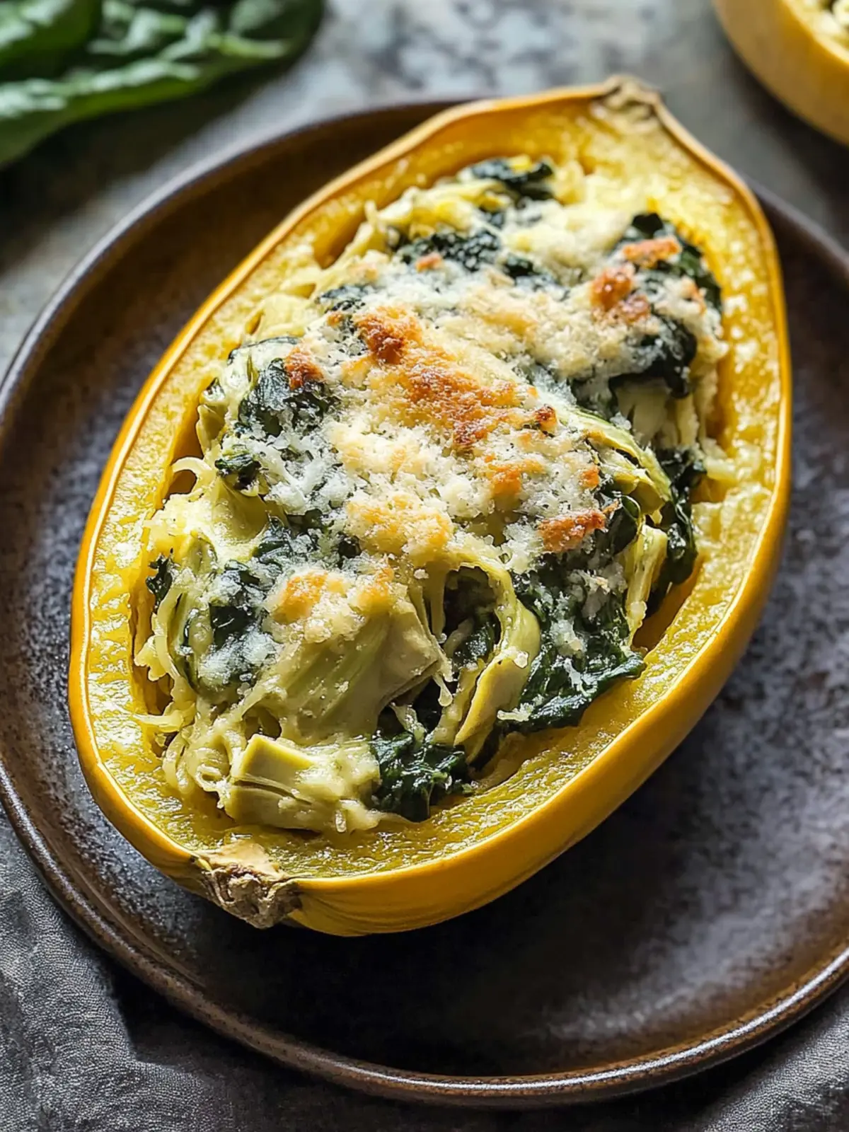 Delicious Spinach and Artichoke Stuffed Spaghetti Squash Joy 3 Spinach and Artichoke Stuffed Spaghetti Squash