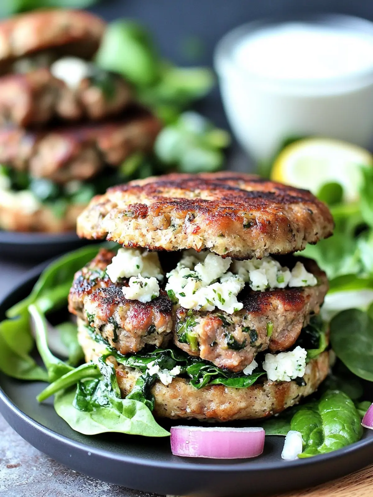 Keto Spinach Feta Turkey Burgers