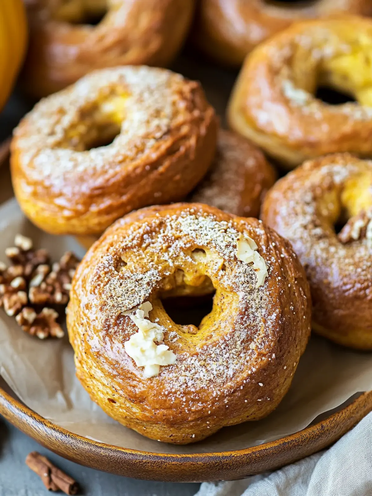 Warm Homemade Pumpkin Bagels With Honey Pecan Spread 2 Homemade Pumpkin Bagels