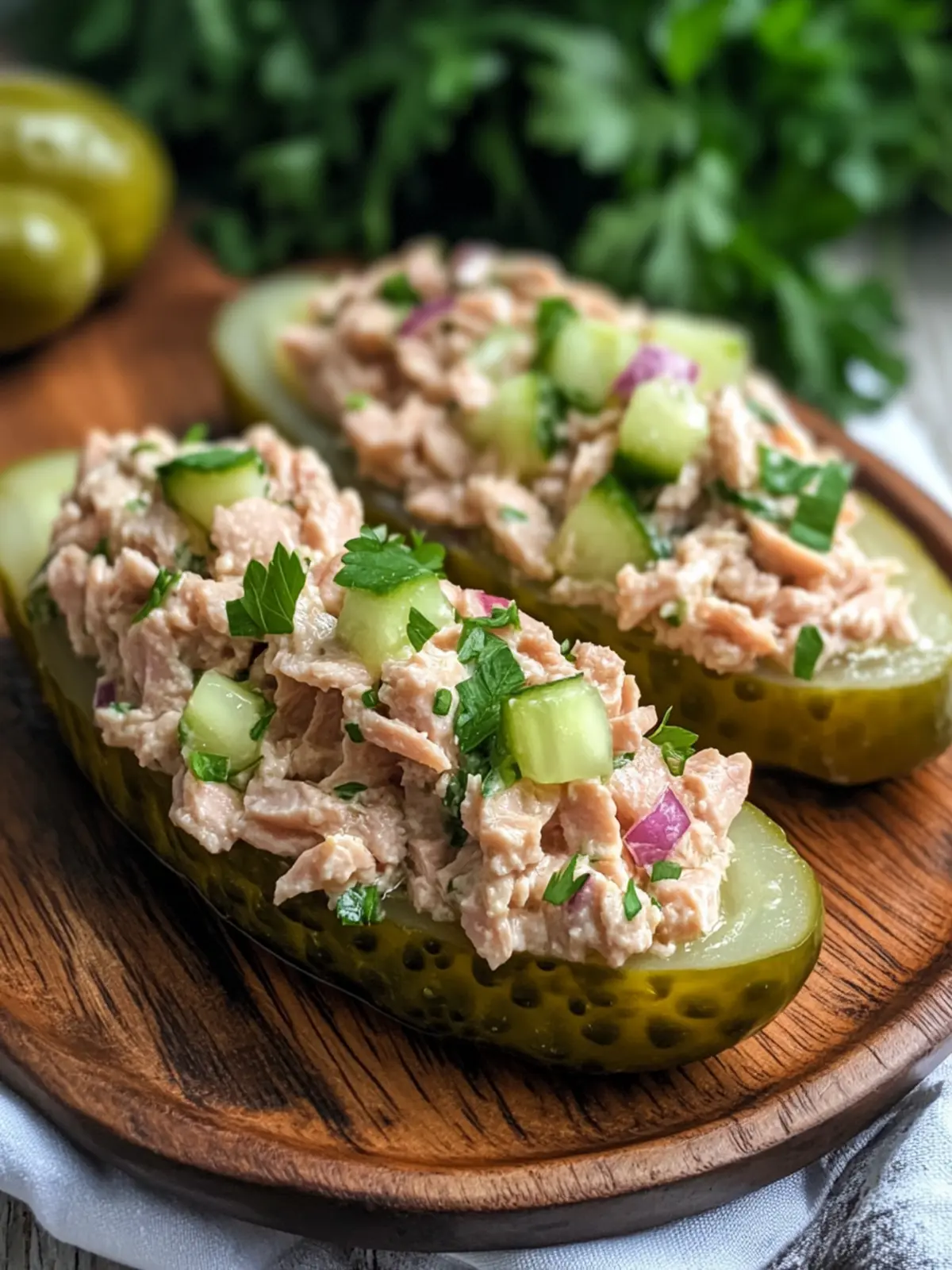 Tuna Salad Pickle Boats: Quick, Low-Carb Snack Delight 2 Tuna Salad Pickle Boats