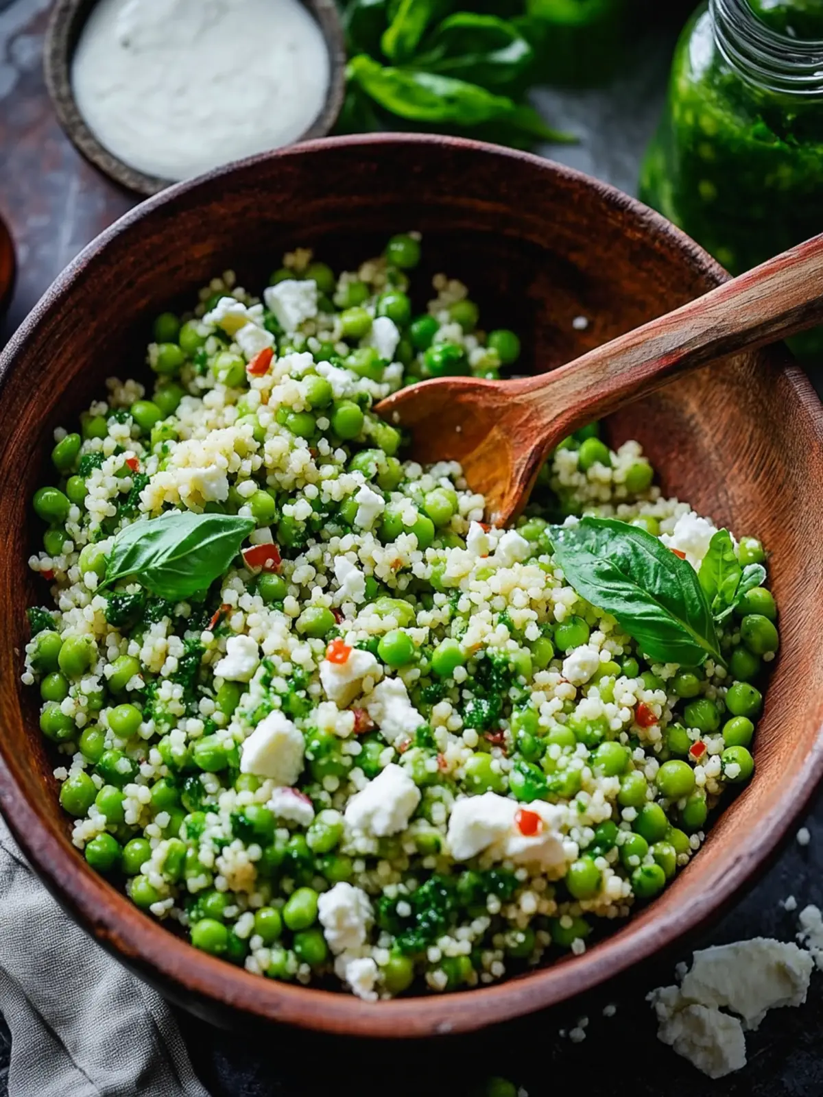Vibrant Spring Pea Feta Couscous Salad with Basil Vinaigrette 5 Spring Pea Feta Couscous Salad with Basil Vinaigrette