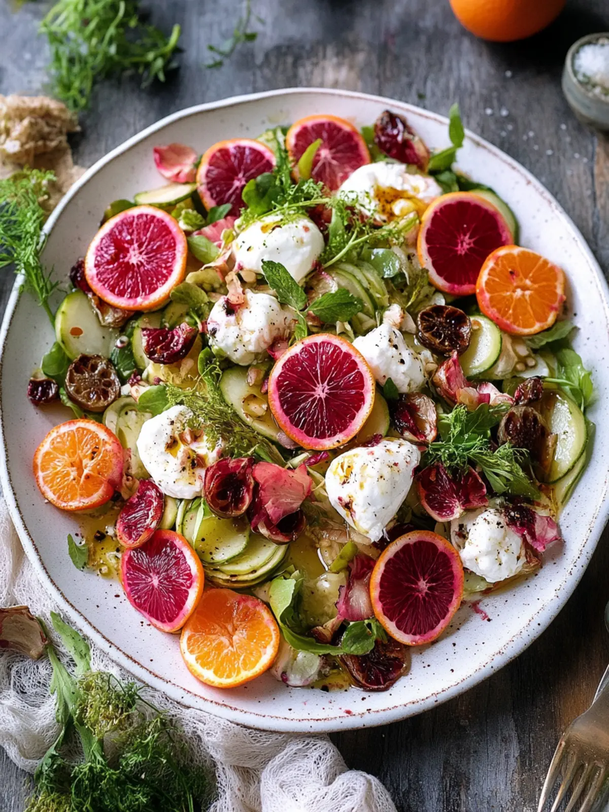 Vibrant Roasted Leek & Blood Orange Salad with Burrata Bliss 3 Roasted Leek & Blood Orange Salad with Burrata Cheese