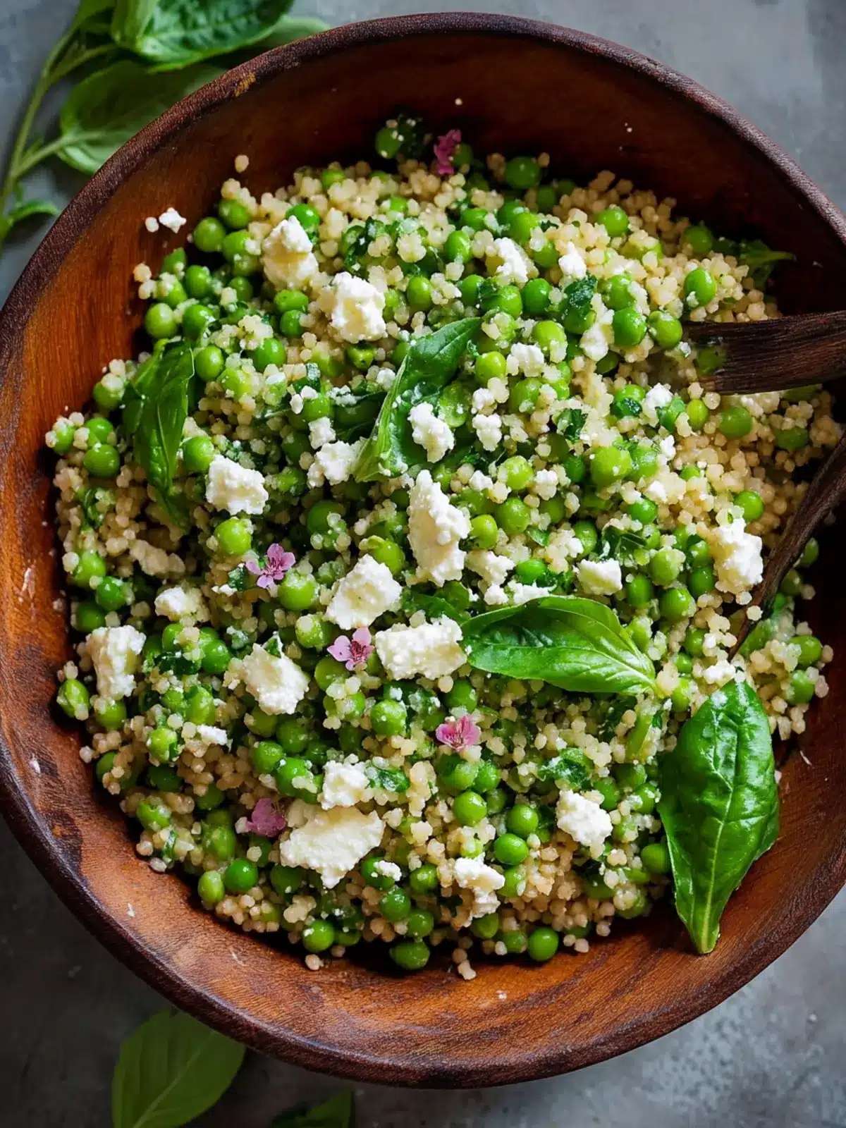 Vibrant Spring Pea Feta Couscous Salad with Basil Vinaigrette 4 Spring Pea Feta Couscous Salad with Basil Vinaigrette