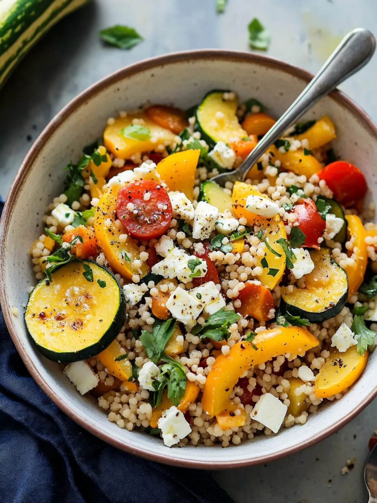 Fresh Mediterranean Couscous Salad with Raw Squash and Feta Delight 4 Mediterranean Couscous Salad with Raw Squash and Feta