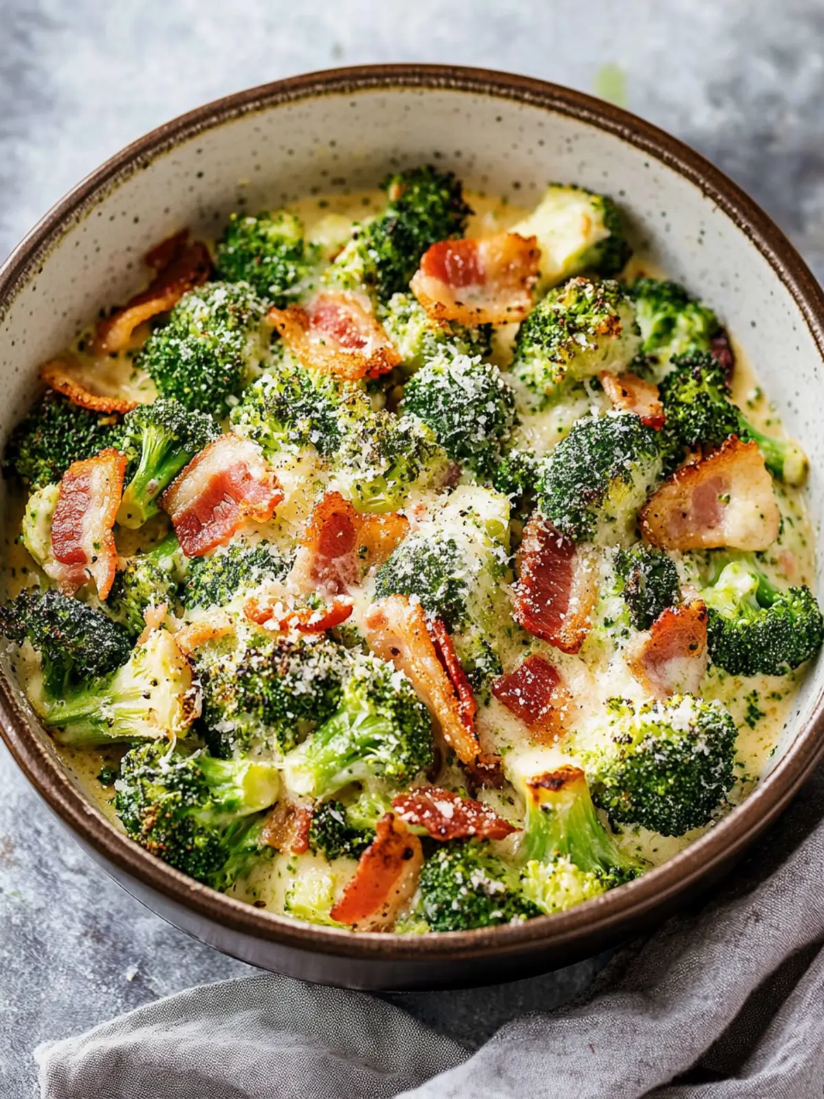 Creamy Garlic Parmesan Broccoli with Bacon