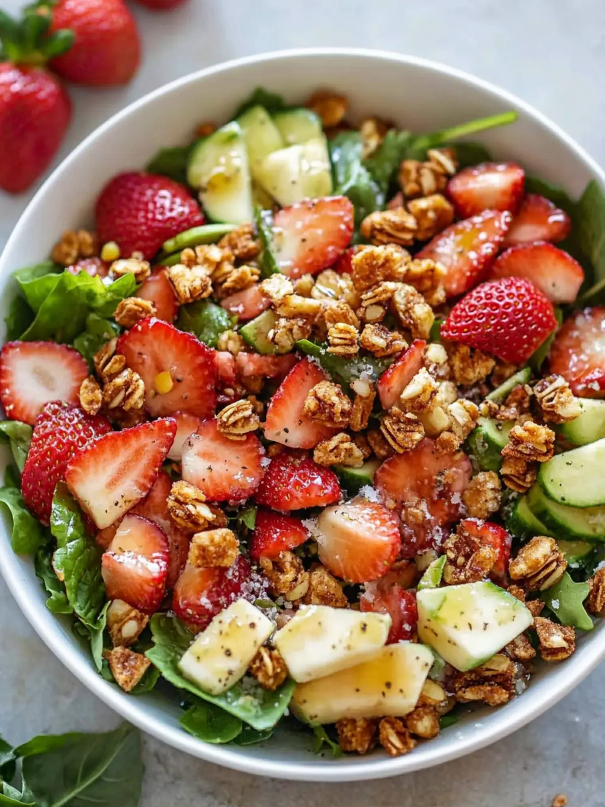Delicious Strawberry Crunch Salad with Champagne Vinaigrette 3 Strawberry Crunch Salad with Champagne Vinaigrette