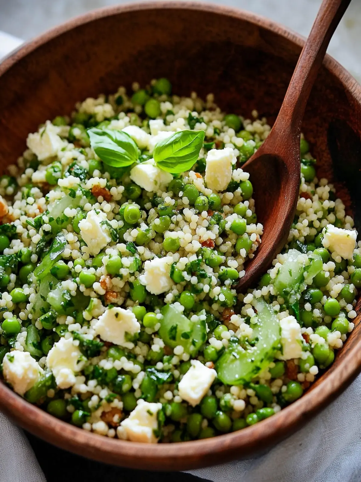 Vibrant Spring Pea Feta Couscous Salad with Basil Vinaigrette 2 Spring Pea Feta Couscous Salad with Basil Vinaigrette