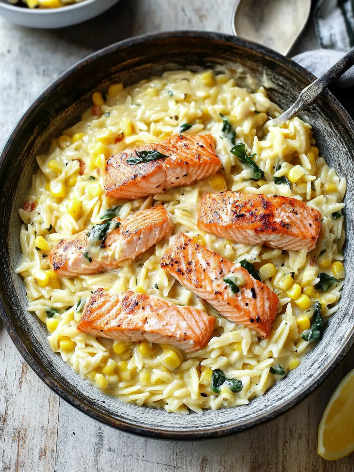 Creamed Corn Orzo with Salmon - A Quick Dinner Delight 3 Creamed Corn Orzo with Salmon