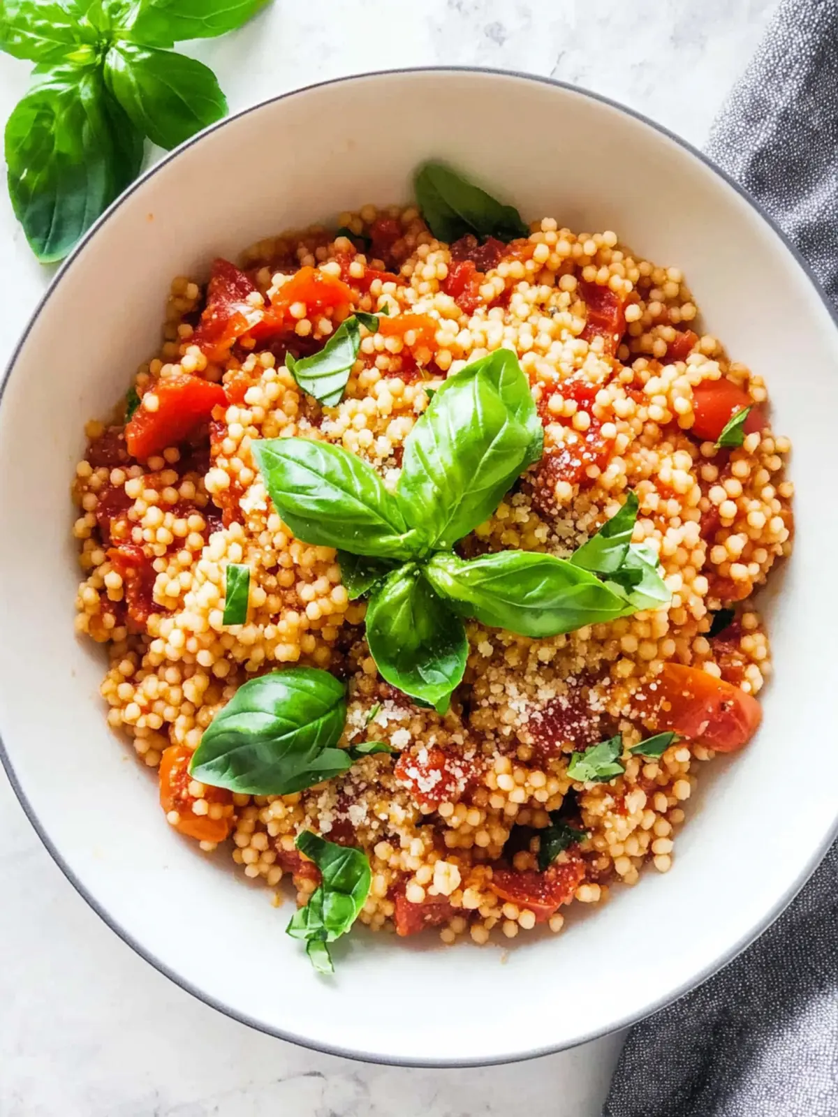Healthy One-Pan Couscous With Garlic, Tomato and Basil
