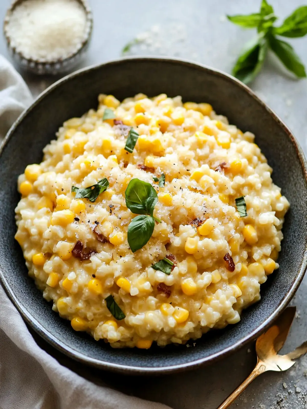 Irresistibly Creamy Sweet Corn Risotto with Crispy Pancetta 4 Sweet Corn Risotto