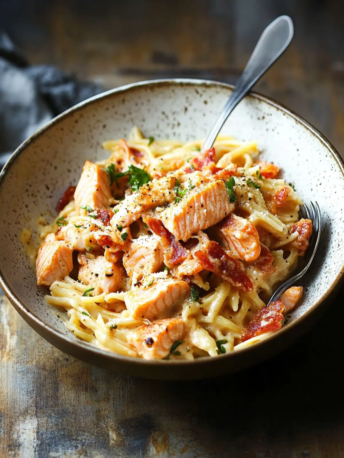 Creamy Salmon Pasta with Bacon for a Cozy Dinner Vibe 3 Creamy Salmon Pasta with Bacon