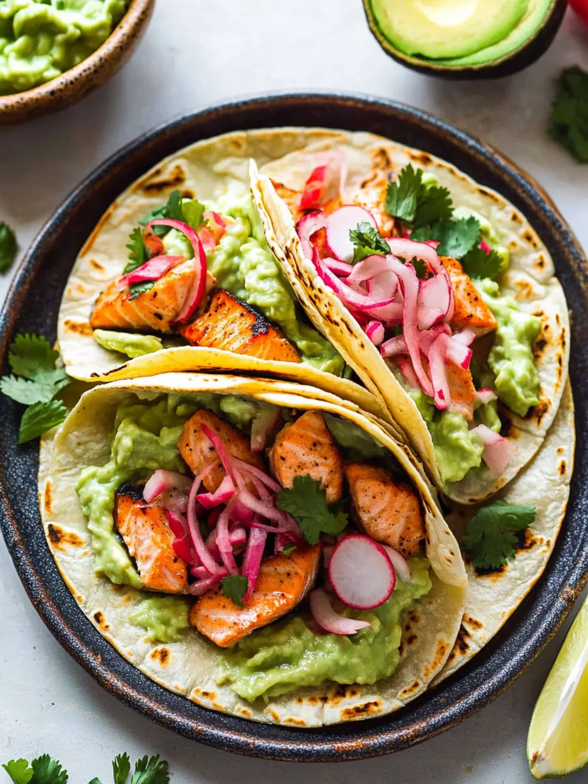 Savory Salmon Tacos with Avocado Crema in Just 40 Minutes 4 Salmon Tacos with Avocado Crema