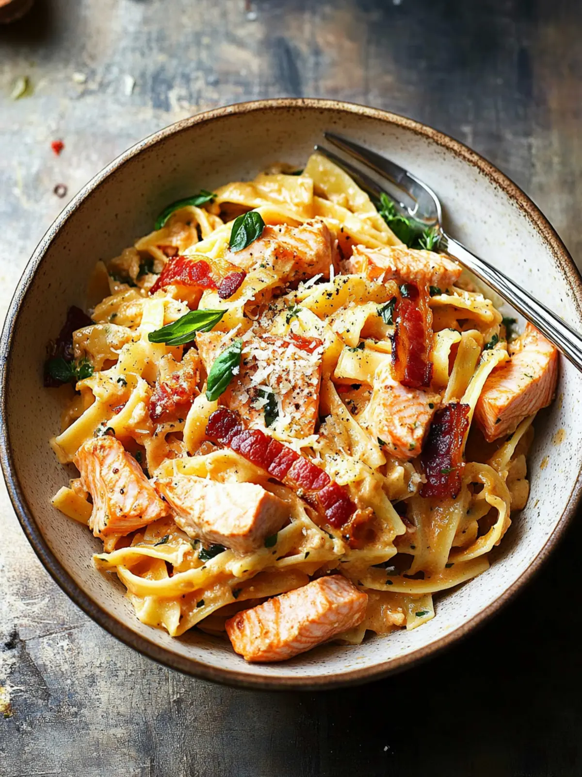 Creamy Salmon Pasta with Bacon for a Cozy Dinner Vibe 2 Creamy Salmon Pasta with Bacon