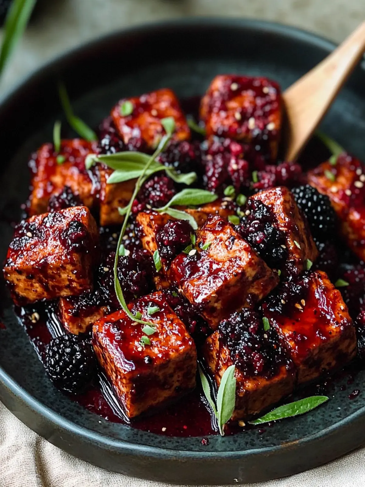 Irresistible Blackberry Glazed Tofu with Black Pepper & Chili 2 Blackberry Glazed Tofu with Black Pepper & Chili