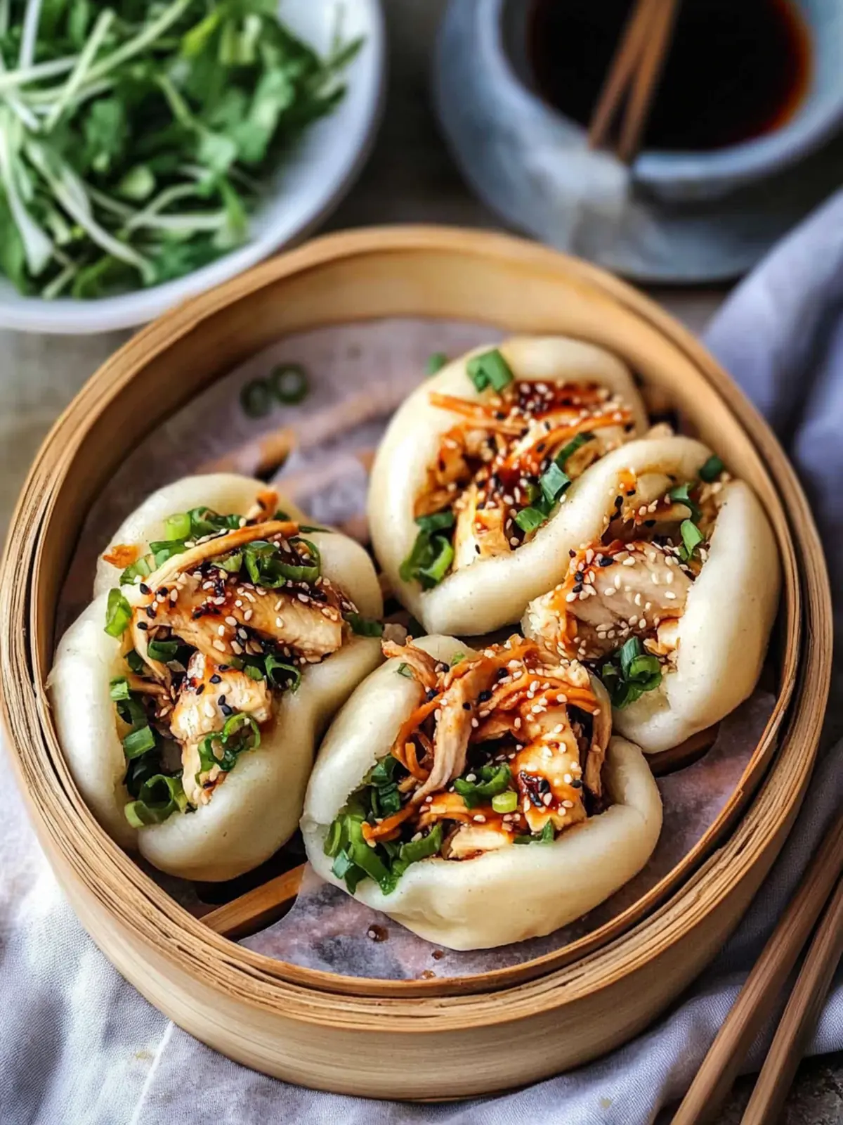 Sticky Korean Chicken Steamed Buns