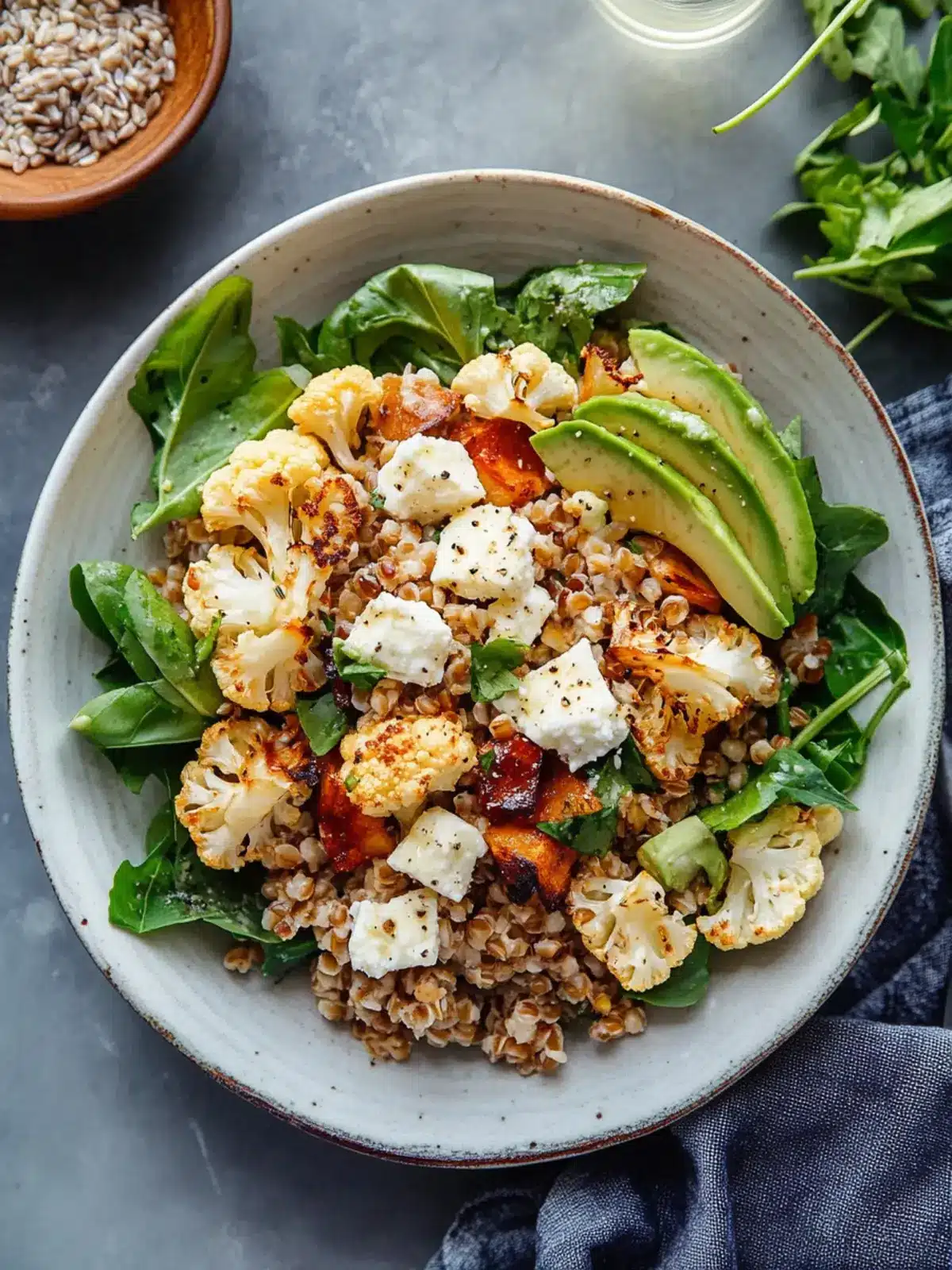 Roasted Cauliflower and Farro Salad with Feta and Avocado Bliss 2 Roasted Cauliflower and Farro Salad with Feta and Avocado