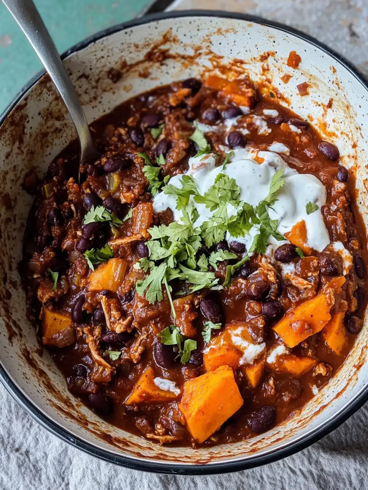 Savory Chipotle Black Bean + Sweet Potato Chilli Bliss 2 Chipotle Black Bean + Sweet Potato Chilli with Coriander Yogurt