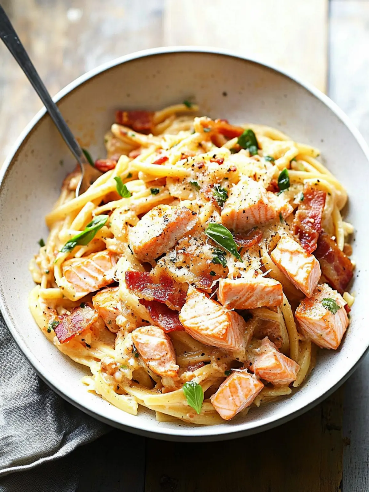 Creamy Salmon Pasta with Bacon for a Cozy Dinner Vibe 4 Creamy Salmon Pasta with Bacon